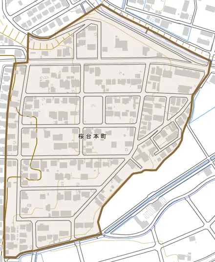 桜台本町とその周辺の地図。町の範囲を重ねている