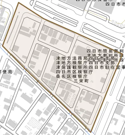 三栄町とその周辺の地図。町の範囲を重ねている