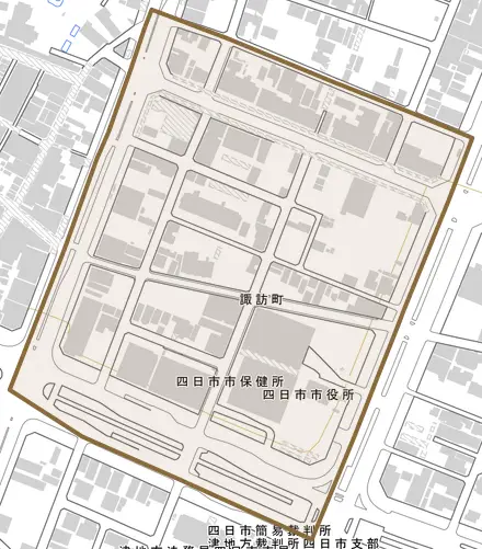 諏訪町とその周辺の地図。町の範囲を重ねている