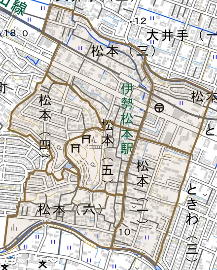 松本とその周辺の地図。町の範囲を重ねている
