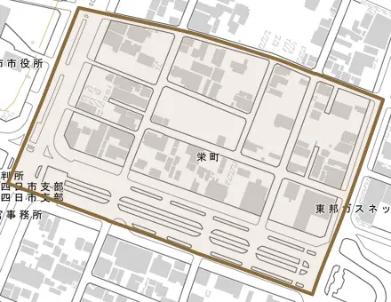 栄町とその周辺の地図。町の範囲を重ねている
