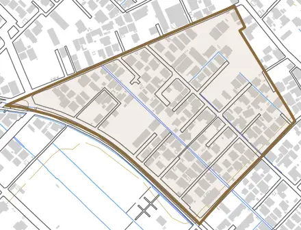 丸の内町三区とその周辺の地図。町の範囲を重ねている