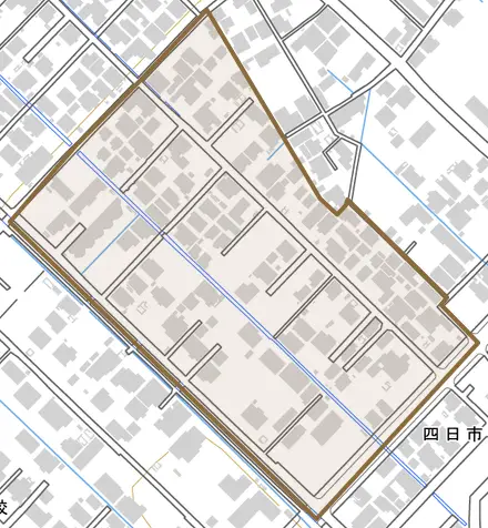 丸の内町二区とその周辺の地図。町の範囲を重ねている
