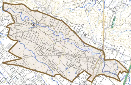 四ツ谷町とその周辺の地図。町の範囲を重ねている