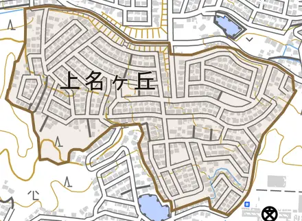 尾平町美里ケ丘とその周辺の地図。町の範囲を重ねている