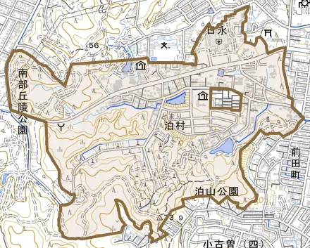 山崎町とその周辺の地図。町の範囲を重ねている
