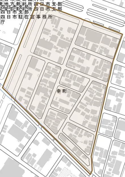 幸町とその周辺の地図。町の範囲を重ねている