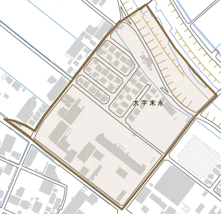 末永清水町とその周辺の地図。町の範囲を重ねている