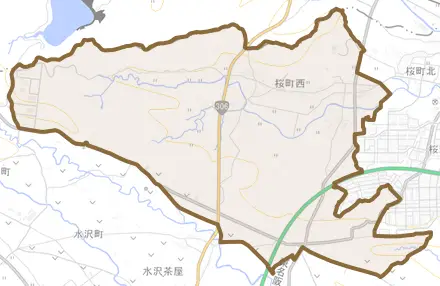 桜町西とその周辺の地図。町の範囲を重ねている