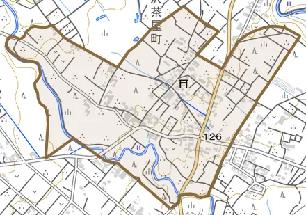 水沢茶屋町とその周辺の地図。町の範囲を重ねている