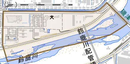 浜旭住宅とその周辺の地図。町の範囲を重ねている