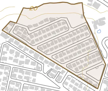 生桑町大谷とその周辺の地図。町の範囲を重ねている