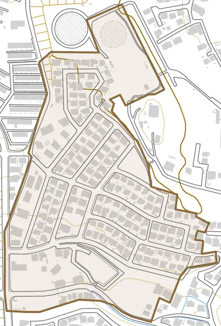 生桑町美里が丘とその周辺の地図。町の範囲を重ねている
