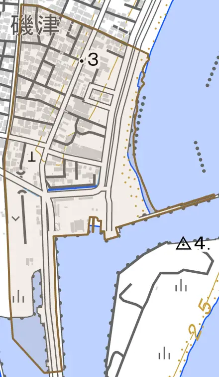磯津南町とその周辺の地図。町の範囲を重ねている