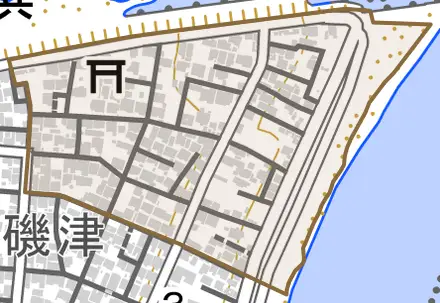 磯津東町とその周辺の地図。町の範囲を重ねている