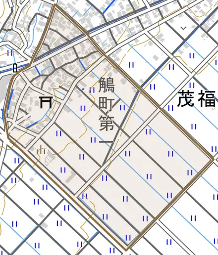 鵤町第一とその周辺の地図。町の範囲を重ねている