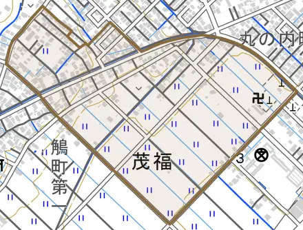 鵤町第二とその周辺の地図。町の範囲を重ねている