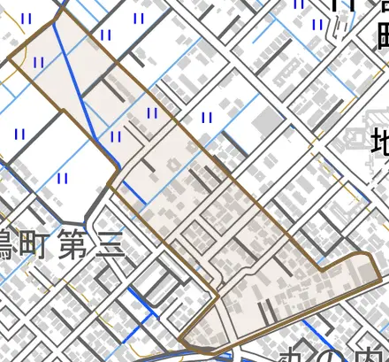 鵤町第四とその周辺の地図。町の範囲を重ねている