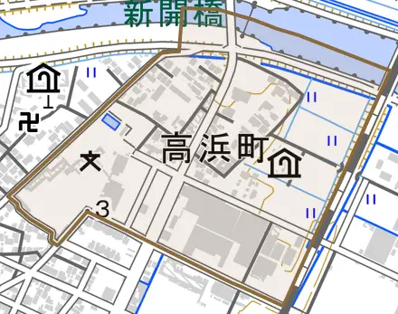 高浜町とその周辺の地図。町の範囲を重ねている