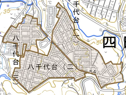 八千代台とその周辺の地図。町の範囲を重ねている