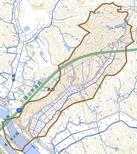 高松とその周辺の地図。町の範囲を重ねている