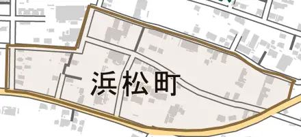 浜松町とその周辺の地図。町の範囲を重ねている
