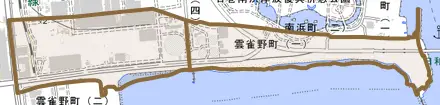 雲雀野町とその周辺の地図。町の範囲を重ねている