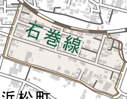 伊勢町とその周辺の地図。町の範囲を重ねている