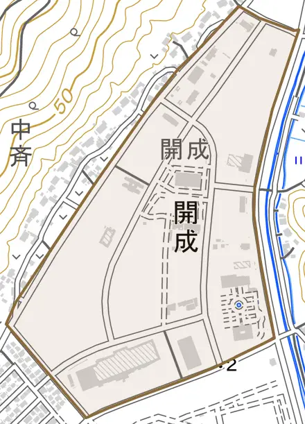 開成とその周辺の地図。町の範囲を重ねている