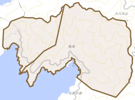 桃浦とその周辺の地図。町の範囲を重ねている