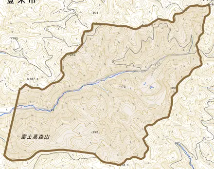 桃生町樫崎とその周辺の地図。町の範囲を重ねている