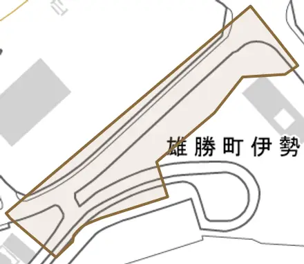 雄勝町伊勢畑とその周辺の地図。町の範囲を重ねている