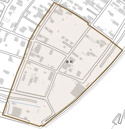 幸町とその周辺の地図。町の範囲を重ねている