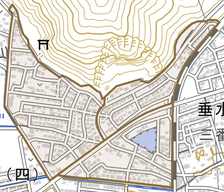 新成とその周辺の地図。町の範囲を重ねている
