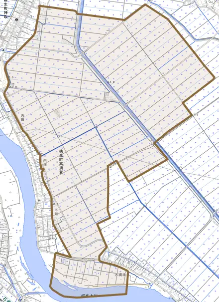 神取とその周辺の地図。町の範囲を重ねている