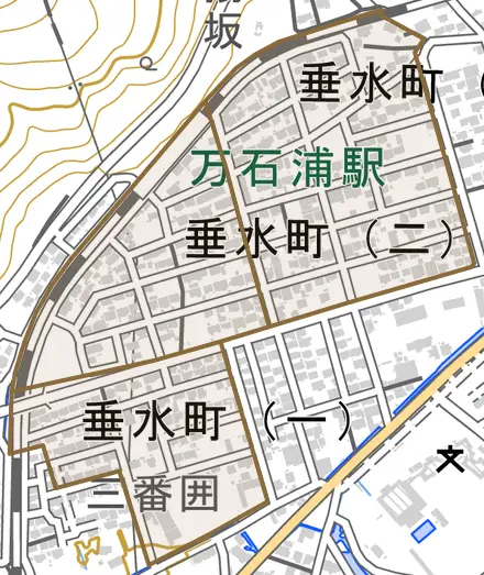 垂水町とその周辺の地図。町の範囲を重ねている