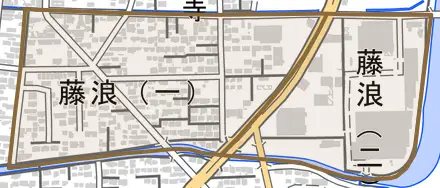 藤浪とその周辺の地図。町の範囲を重ねている