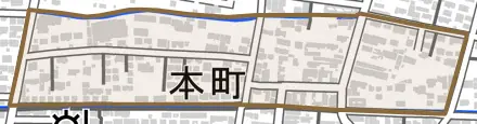 本町とその周辺の地図。町の範囲を重ねている