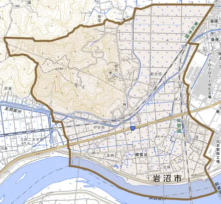 南長谷とその周辺の地図。町の範囲を重ねている