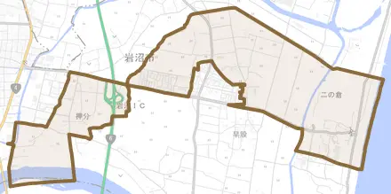 押分とその周辺の地図。町の範囲を重ねている