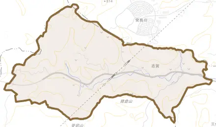 志賀とその周辺の地図。町の範囲を重ねている