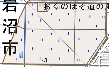 字武隈とその周辺の地図。町の範囲を重ねている