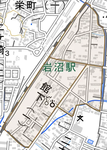 館下とその周辺の地図。町の範囲を重ねている