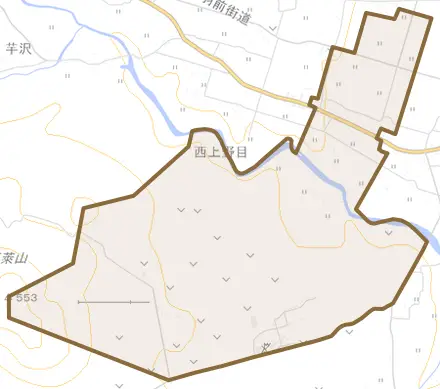 字味ヶ袋堰ノ内とその周辺の地図。町の範囲を重ねている
