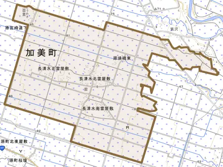 字長清水北雷屋敷とその周辺の地図。町の範囲を重ねている
