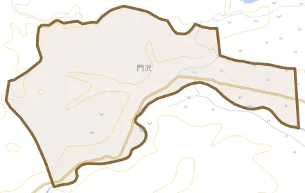 字門沢沼頭平とその周辺の地図。町の範囲を重ねている