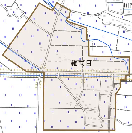 雑式目とその周辺の地図。町の範囲を重ねている