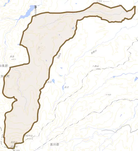 字鹿原南滝庭とその周辺の地図。町の範囲を重ねている