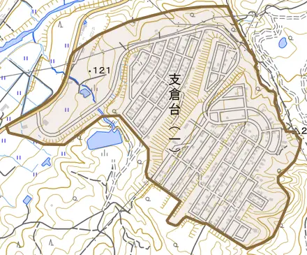 支倉台とその周辺の地図。町の範囲を重ねている