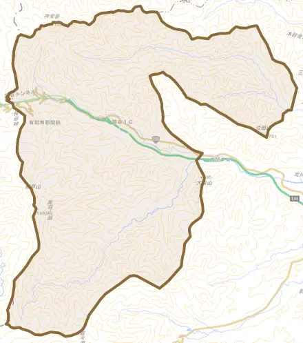 大字今宿とその周辺の地図。町の範囲を重ねている